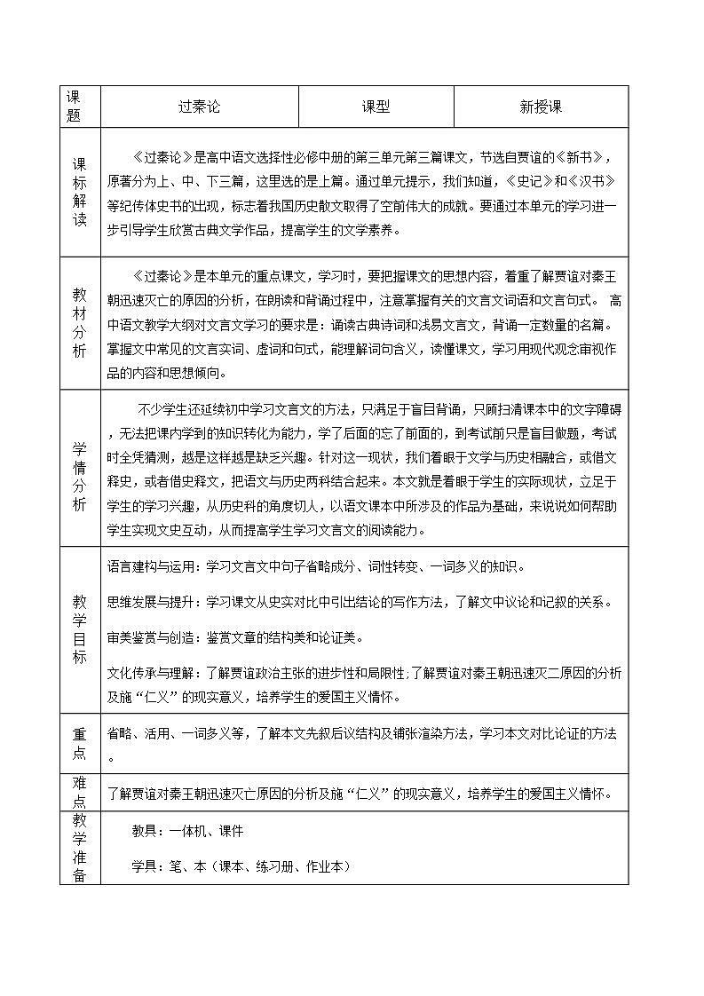 人教版高中语文选择性必修中册3.3.1《过秦论》课件（教案）01