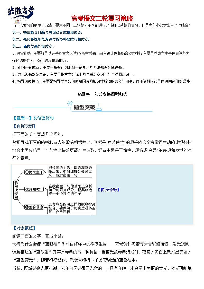 专题06 句式变换题型归类-【热点题型】2024年高考语文二轮热点题型精讲（新高考专用）01