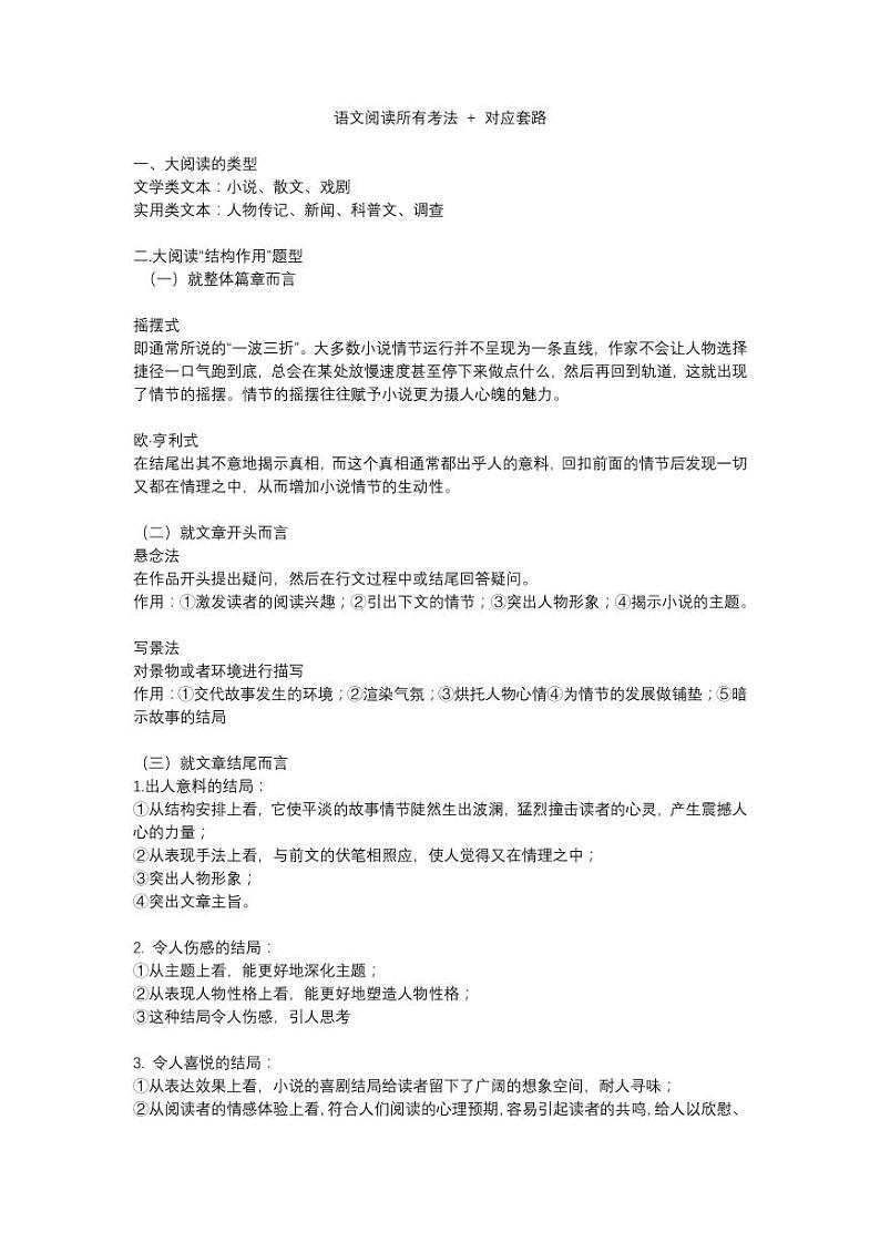 语文阅读万能答题模板01