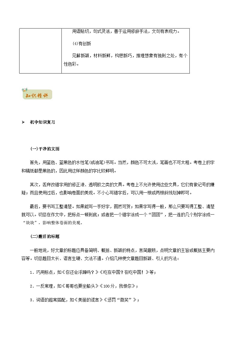 人教版初升高一初语文预习22作文写作-初升高语文衔接讲义(学生版+解析)第2页