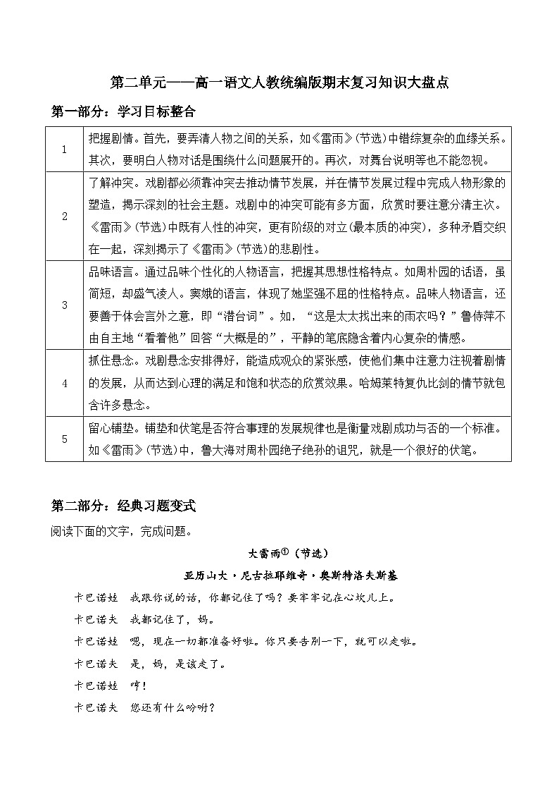 第二单元——高一语文人教统编版期末复习知识大盘点教案讲义第1页