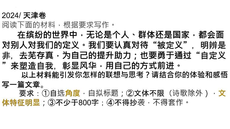 2024年高考语文天津卷作文“被定义与自定义”审题指导课件PPT01