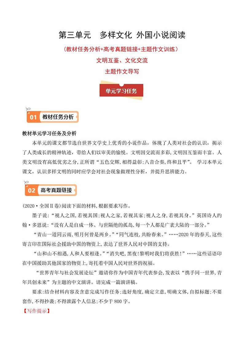 专题01 文明互鉴、文化交流类主题作文导写-【同步作文课】2023-2024学年高二语文单元写作深度指导（统编版选必上册）01