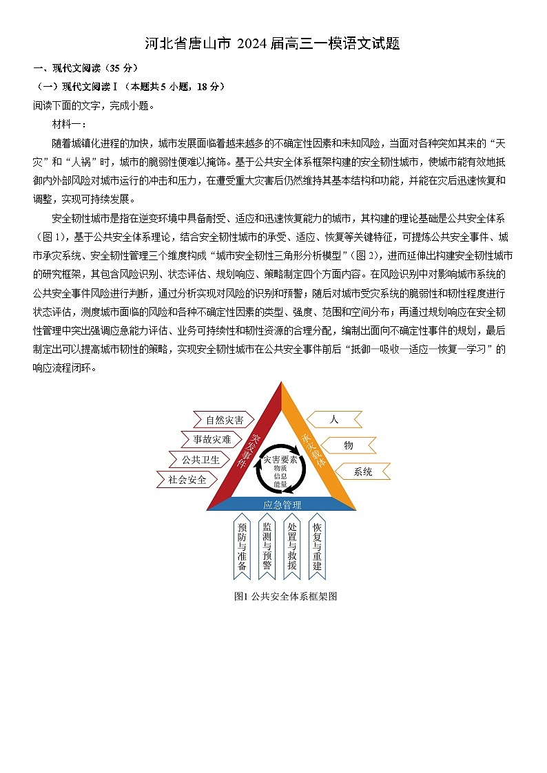 [语文]河北省唐山市2024届高三一模试题(解析版)第1页