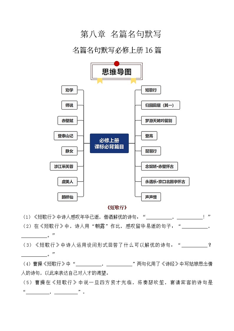 专题02：名篇名句默写必修上册16篇（原卷版）-2025年高考语文一轮复习知识清单第1页
