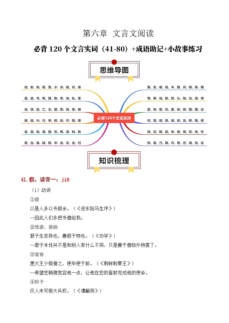 专题07：必背120个文言实词（41-80）+成语助记+小故事练习（原卷版）-2025年高考语文一轮复习知识清单01