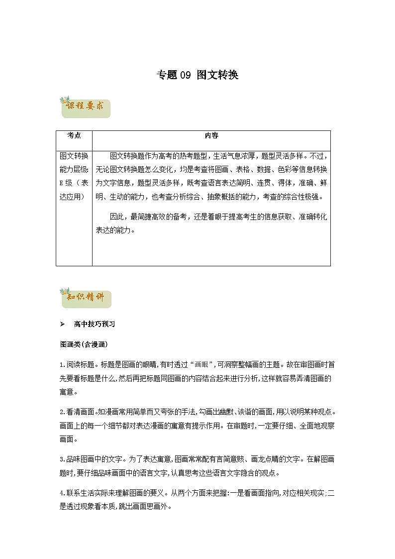 09  图文转换- 初升高语文衔接讲义（统编版）（教师版+学生版）01