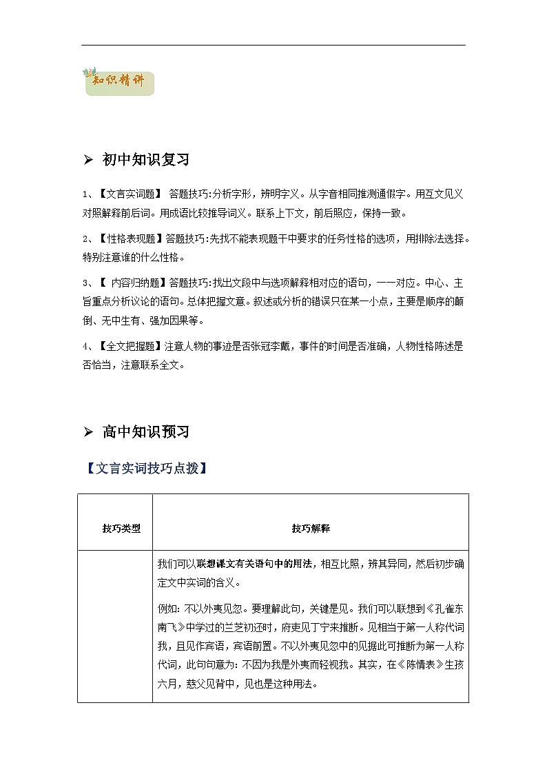 17  文言文阅读 -初升高语文衔接讲义（统编版）（学生版） 第2页