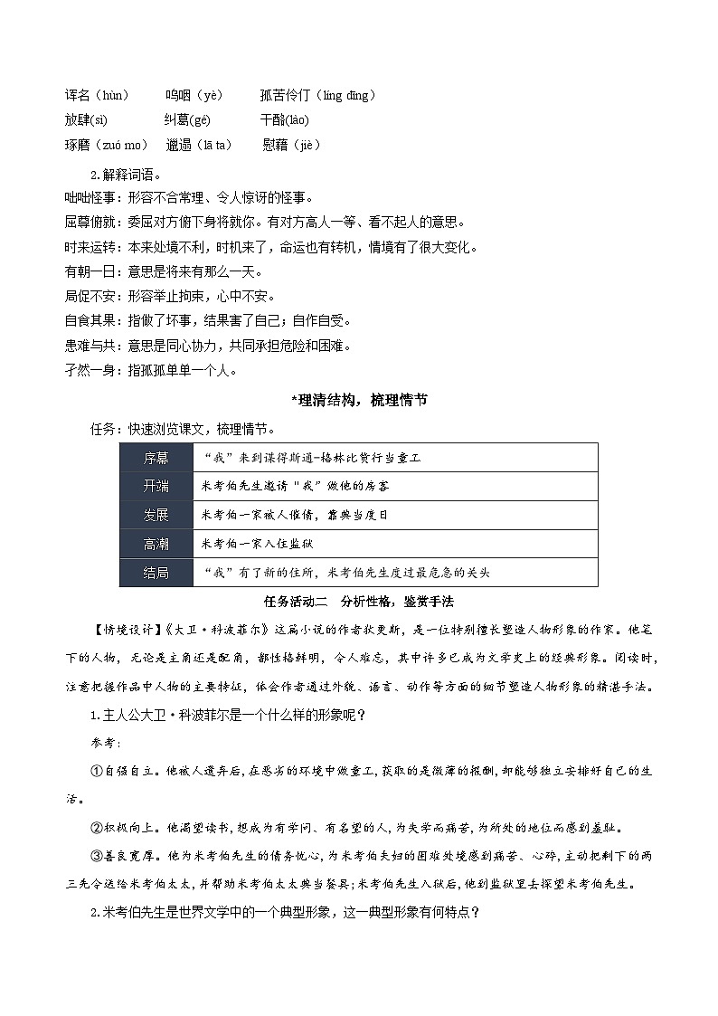 人教统编版高中语文选择性必修上册8《大卫·科波菲尔（节选）》课件+教案+导学案+分层作业02