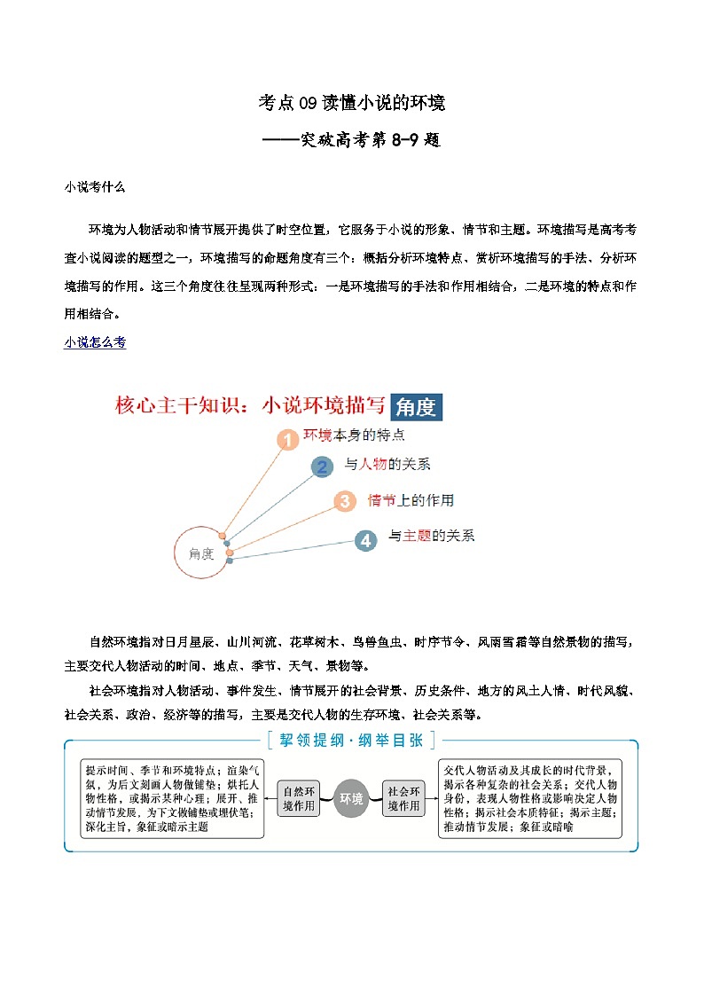 专题09 读懂小说的环境（讲义）-2024年高考语文二轮复习讲练测（新教材新高考）01