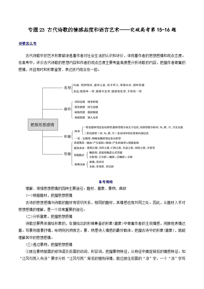 专题23 古代诗歌的情感态度和语言艺术（讲义）-2024年高考语文二轮复习讲练测（新教材新高考）01