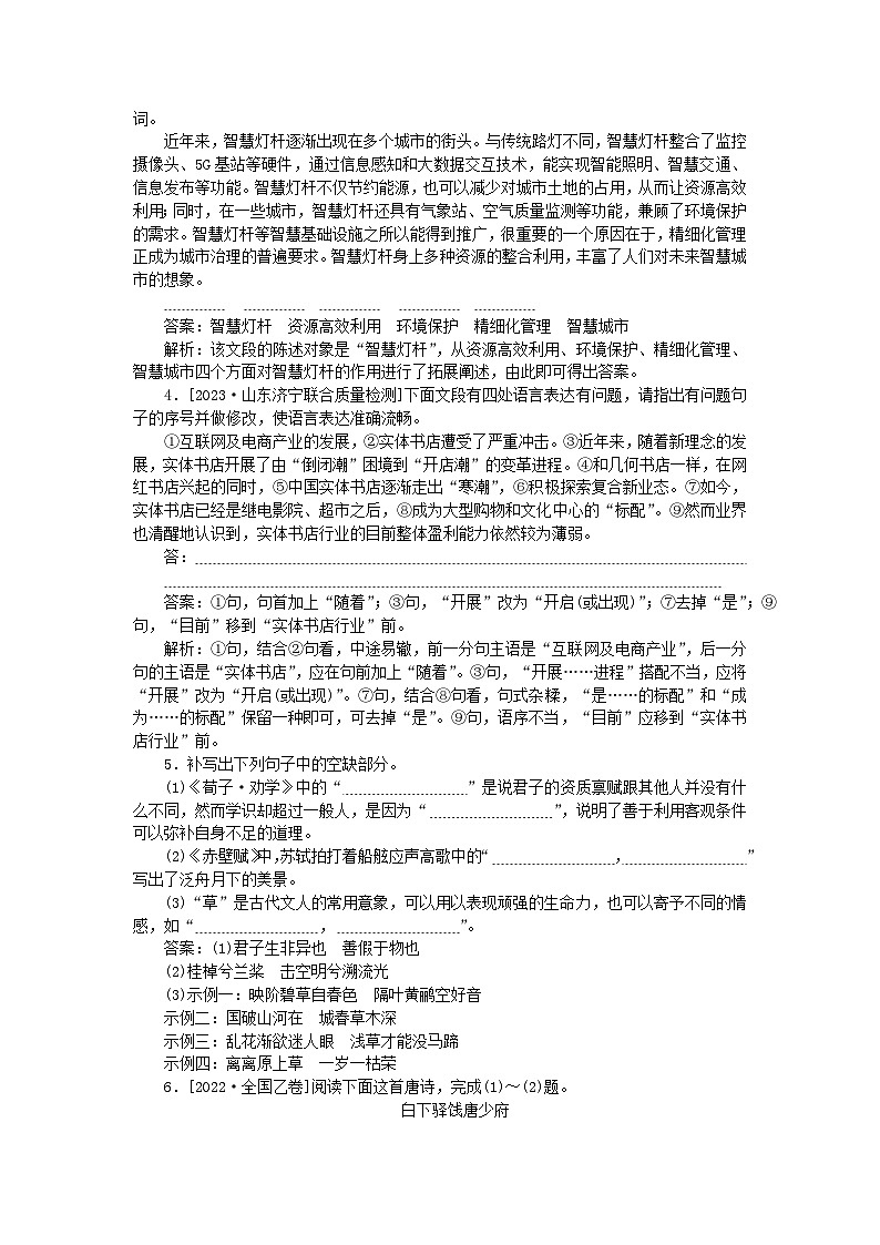 2025版高考语文一轮复习第二部分综合强化练习第45练语言表达+名句默写+古代诗歌阅读（附解析）第3页