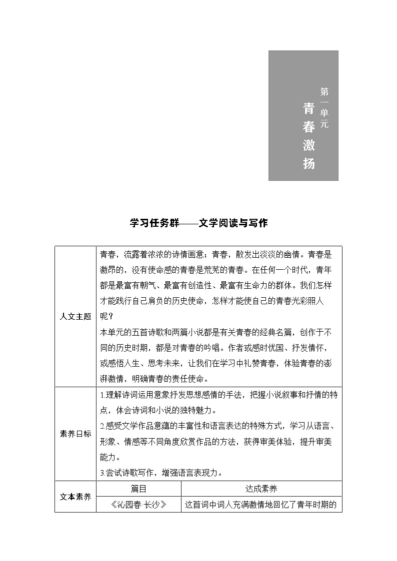 学案：部编版 高中语文必修上24-25版：第1课 沁园春·长沙01