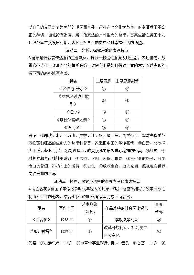 学案：部编版 高中语文必修上24-25版：1单元学习任务（一）　青春激扬02