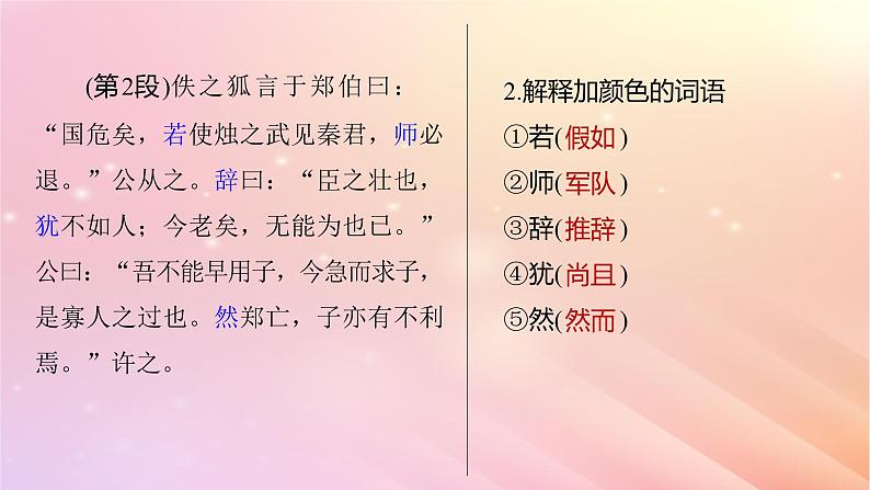 宁陕蒙青川2024届高考语文一轮复习必修1单篇梳理基础积累课文1烛之武退秦师课件07