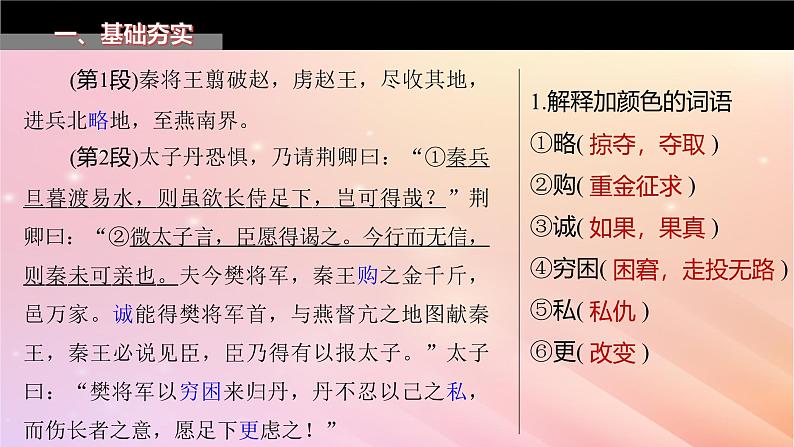 宁陕蒙青川2024届高考语文一轮复习必修1单篇梳理基础积累课文2荆轲刺秦王课件04