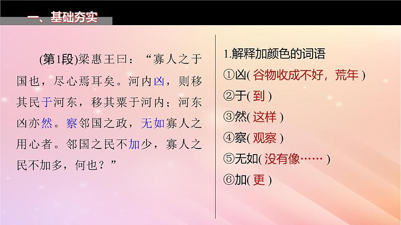 宁陕蒙青川2024届高考语文一轮复习必修3一单篇梳理基础积累课文1寡人之于国也课件第6页