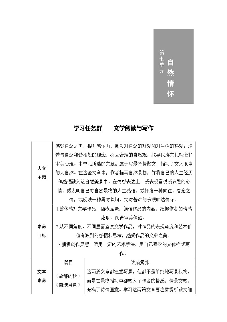 学案：部编版 高中语文必修上第七单元 第14课 篇目一故都的秋01