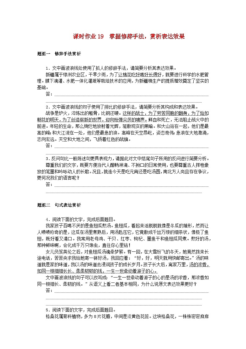 2025版高考语文全程一轮复习课时作业19掌握修辞手法赏析表达效果第1页