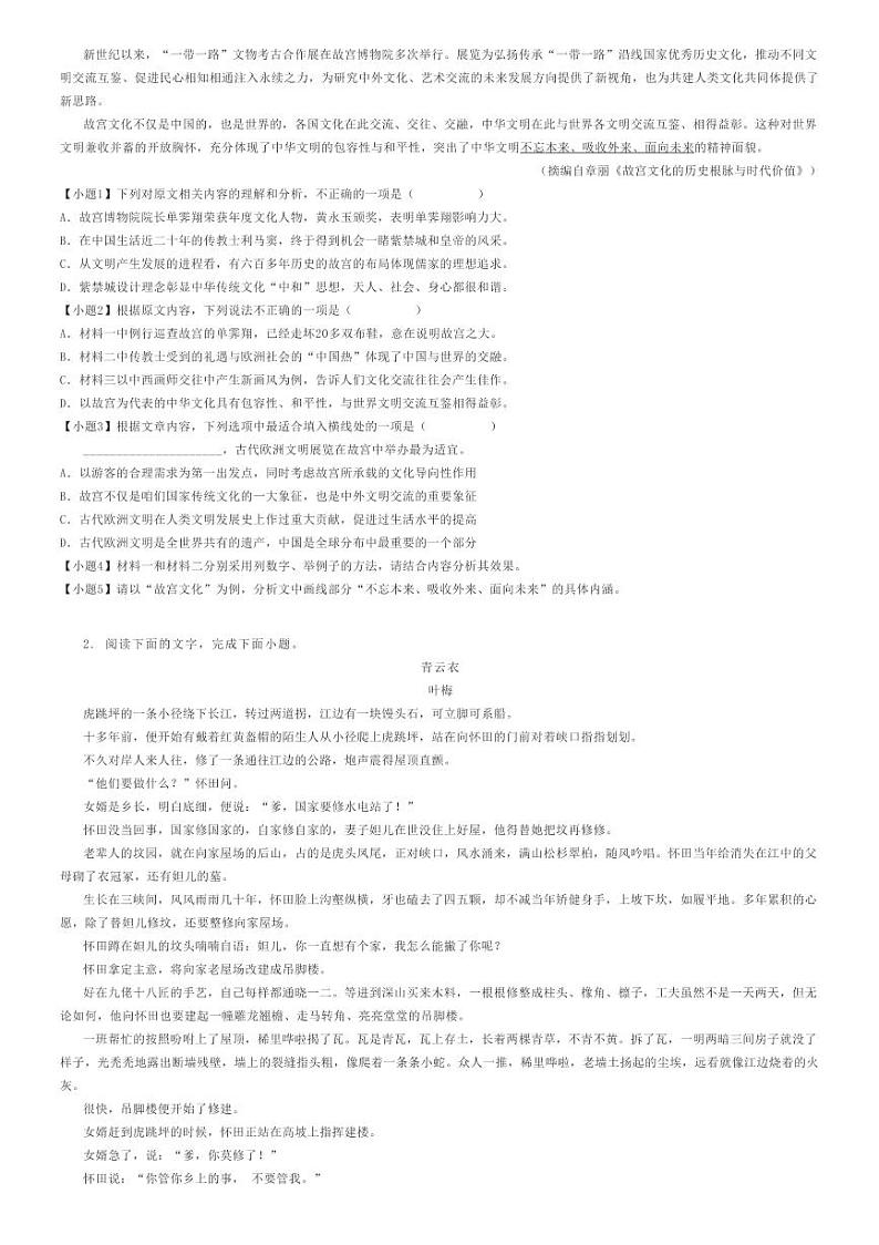 [语文]2024年河南信阳新县新县高级中学高三高考模拟语文试卷(原题版+解析版)02