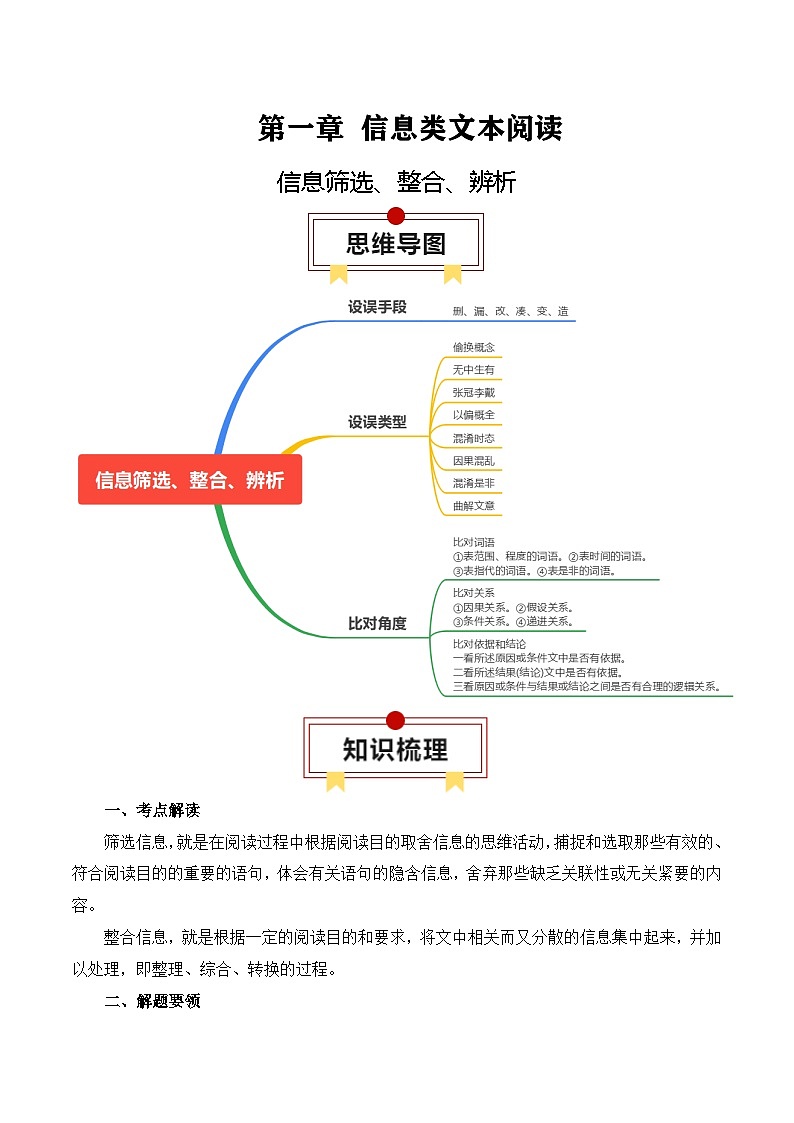 新高考语文一轮复习知识清单专题：信息类文本信息筛选、整合、辨析（解析版）第1页