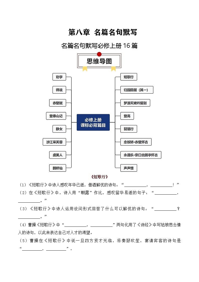 新高考语文一轮复习知识清单专题：名篇名句默写必修上册16篇（2份打包，原卷版+解析版）01