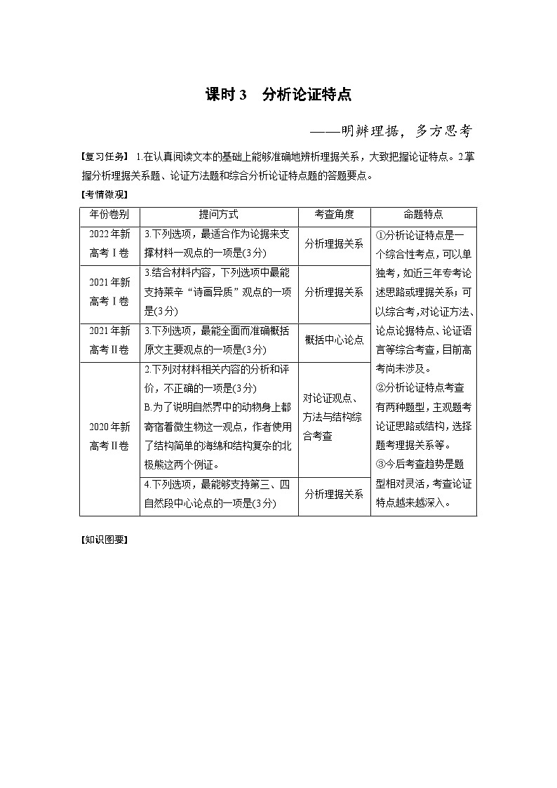 新高考语文一轮复习讲义板块1 信息类阅读 课时3　分析论证特点——明辨理据，多方思考第1页