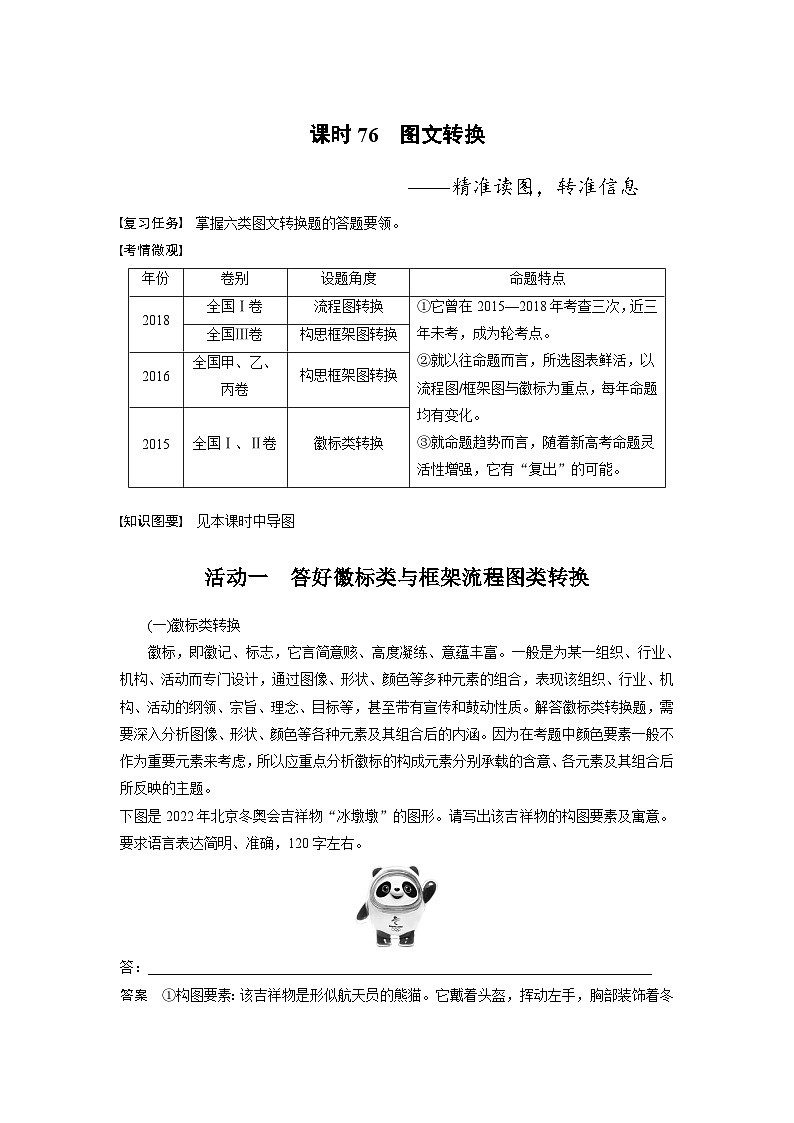 新高考语文一轮复习讲义板块8 第2部分 语言应用 课时76　图文转换——精准读图，转准信息第1页