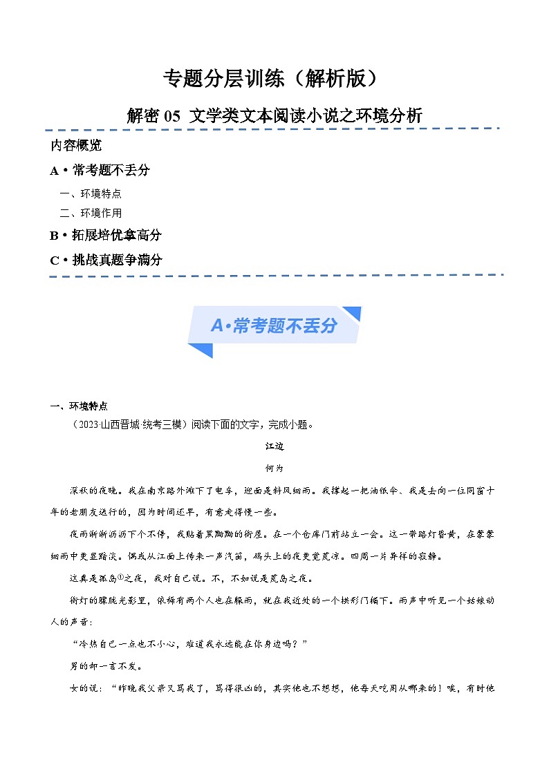 新高考语文二轮复习考点追踪练习06 文学类文本阅读小说之环境分析 （分层训练）（解析版）第1页