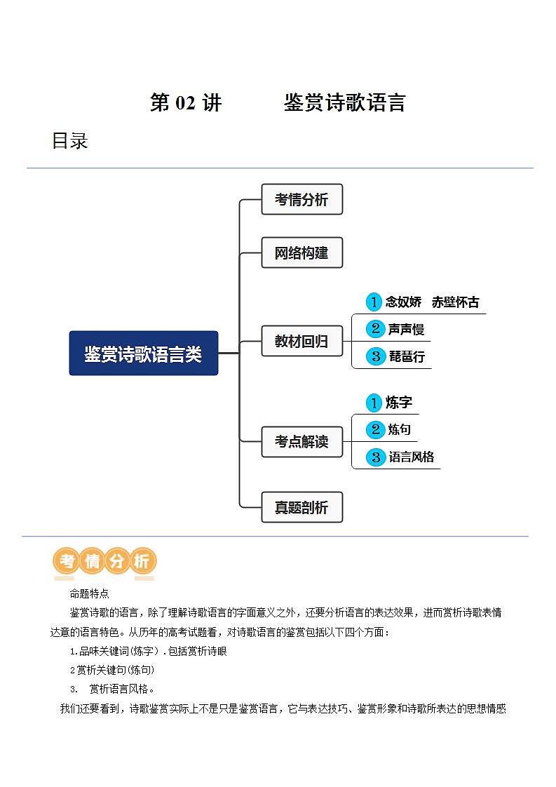 新高考语文一轮复习专题五第02讲  鉴赏诗歌语言（讲义）（2份打包，原卷版+解析版）01