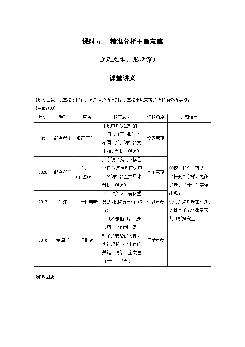 新高考语文一轮复习学案小说阅读课时61精准分析主旨意蕴——立足文本，思考深广01