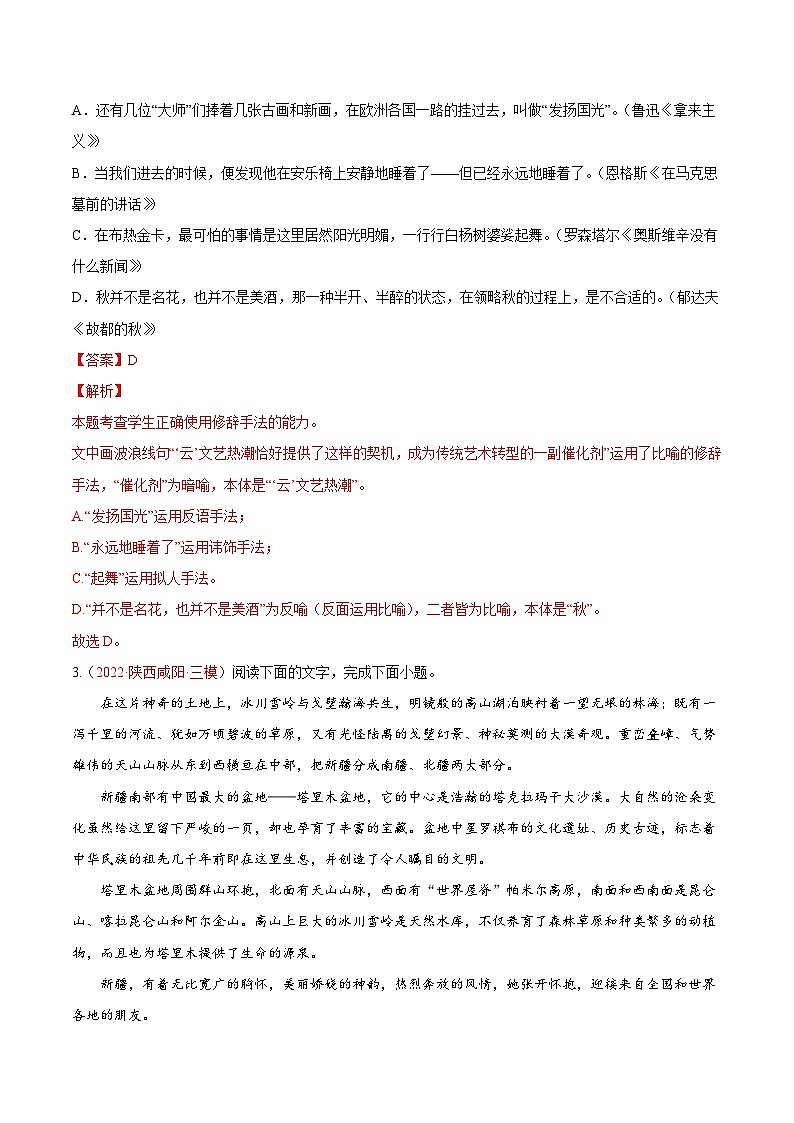 新高考语文一轮复习考点微专题考向06  辨析修辞手法（含解析）02