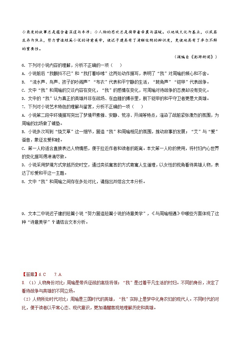 新高考语文二轮复习分层练习解密13  小说人物形象和环境）（解析版）第3页