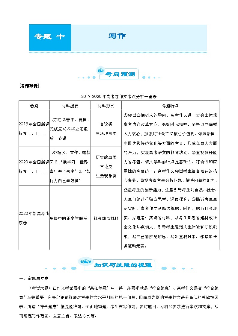 新高考语文二轮复习专题十 写作 学生版第1页
