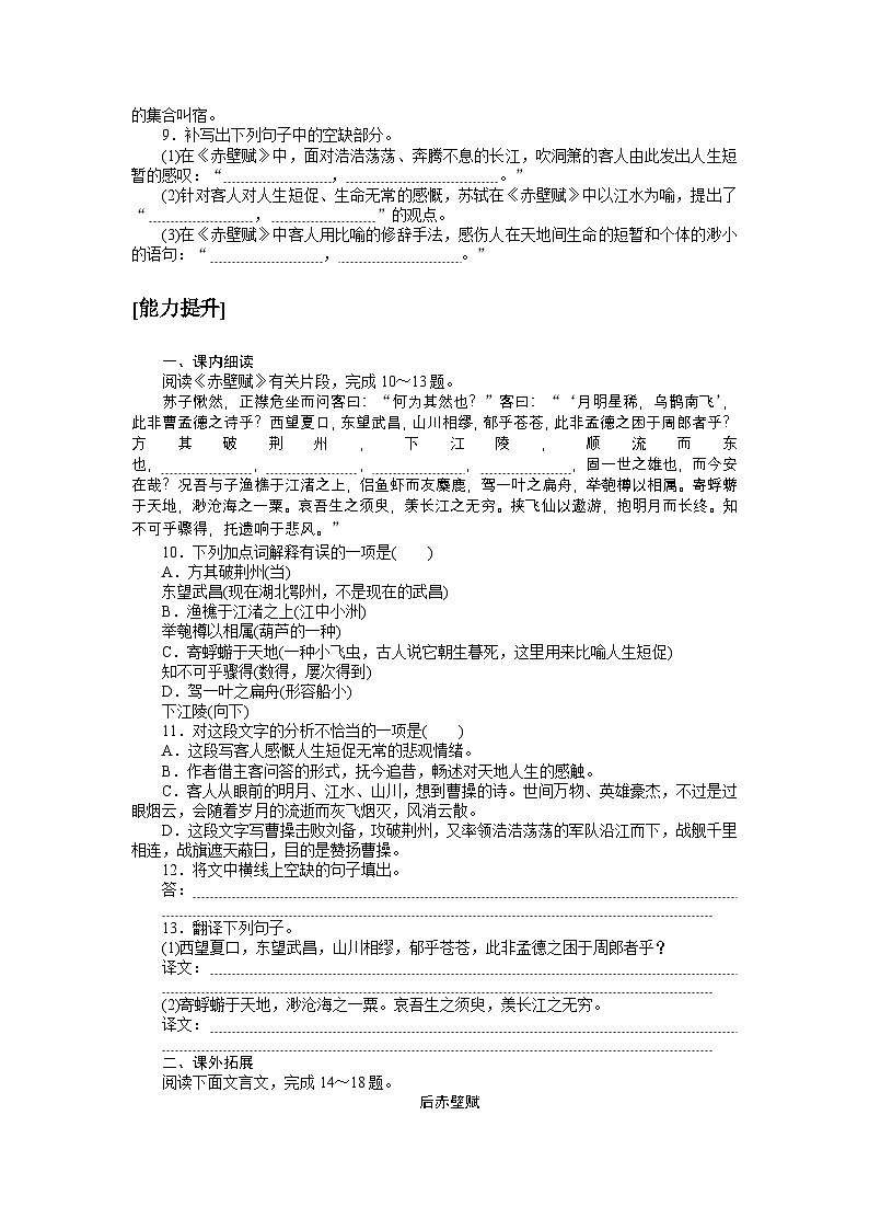 2024—2025高中语文必修上册一轮复习基础过关训练 3002