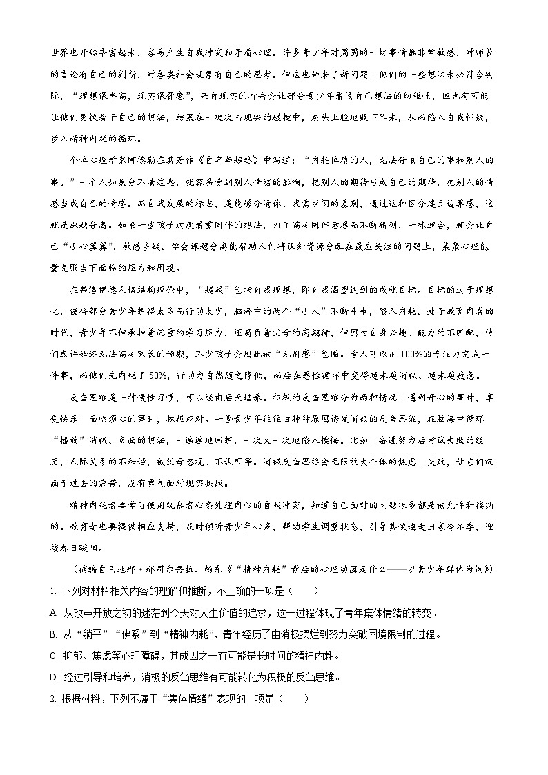 江西省赣州市第一中学2024-2025学年高三上学期开学模拟语文试题（原卷版）第2页