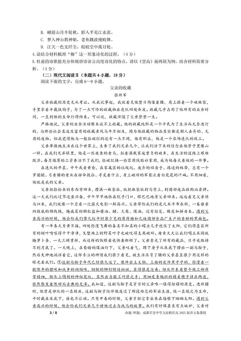 四川省成都市石室中学2024-2025学年高三上学期入学定时练习语文试题（PDF版附解析）03