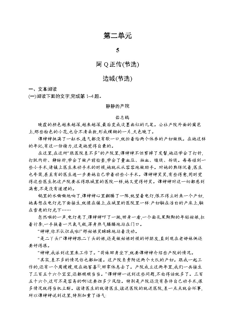 2024年高中语文同步试题（选择性必修下册统编版2019）第2单元5　阿Q正传（节选）边城（节选）（Word版附解析）01