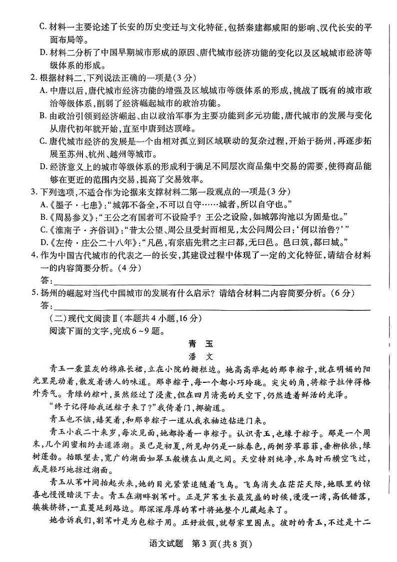 河南省新乡市多校联考2025届高三上学期调研考试语文试题（PDF版附解析）第3页