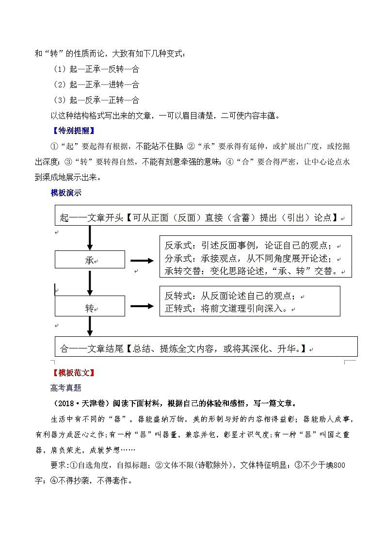 高考议论文的结构模式之起承转合式-备战2025年高考语文议论文写作全面指导（全国通用）讲义与练习02