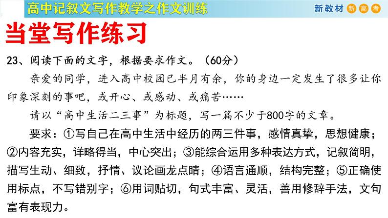 记叙文写作课堂09：《高中生活二三事》课件-2024-2025学年高一语文全学年记叙文写作教学序列课件01