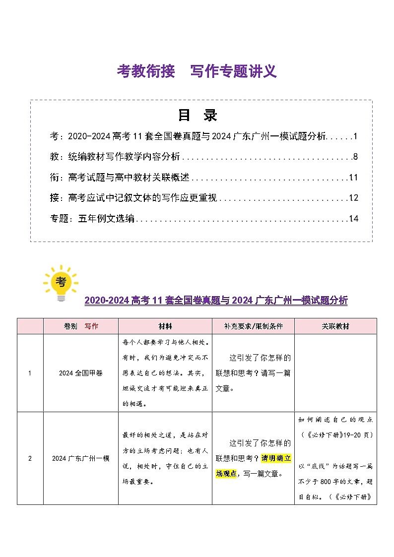 写作（考教衔接讲义）（教师版）-2025年高考语文一轮复习讲练测（新教材新高考）第1页