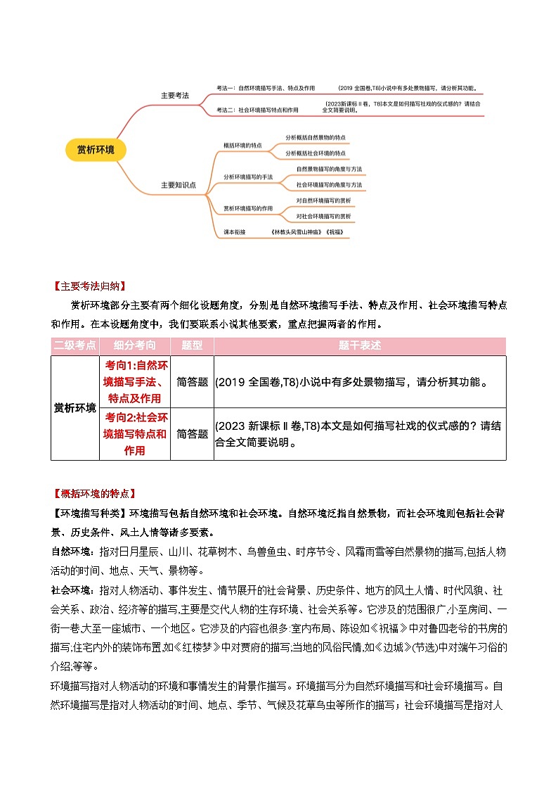 第03讲 赏析环境（讲义）（含答案） 2025年高考语文一轮复习讲练测（新教材新高考）03