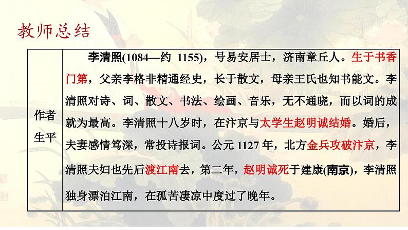 2024-2025学年统编版高中语文必修上册《声声慢（寻寻觅觅）》课件 (4)第1页