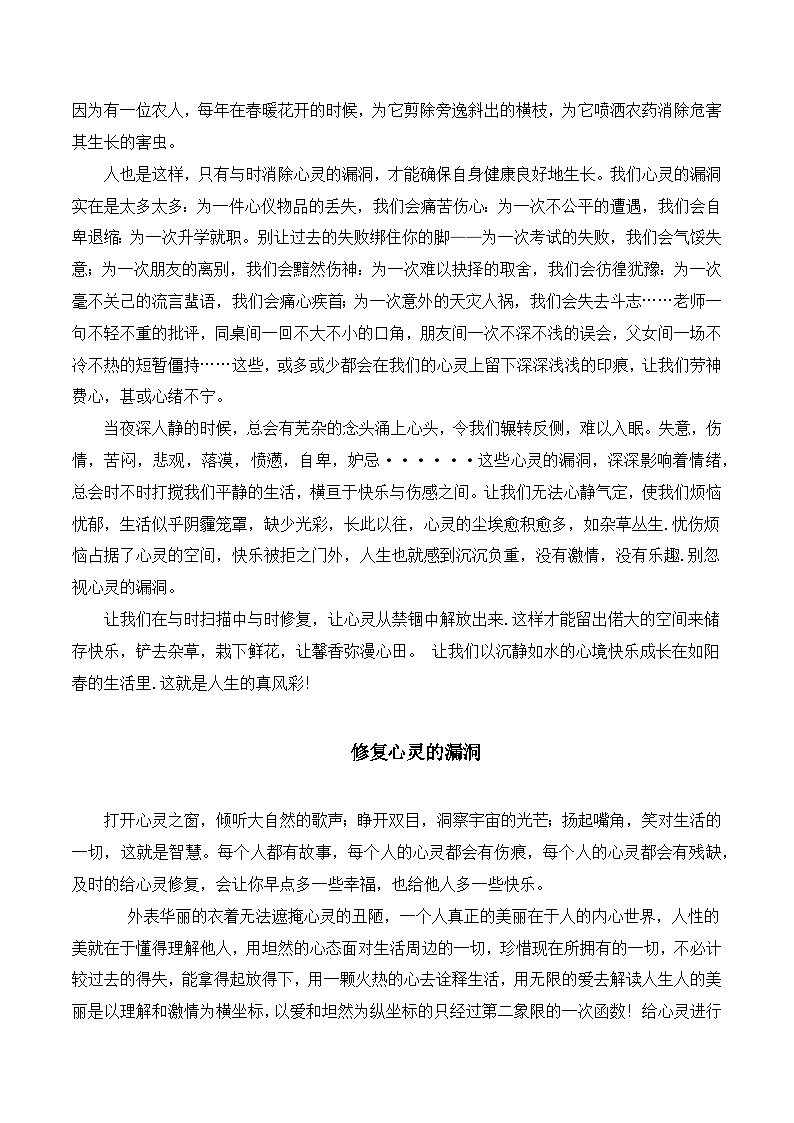 （统编版必修上册）高一语文作文同步讲解训练教案03 修补心灵的漏洞03