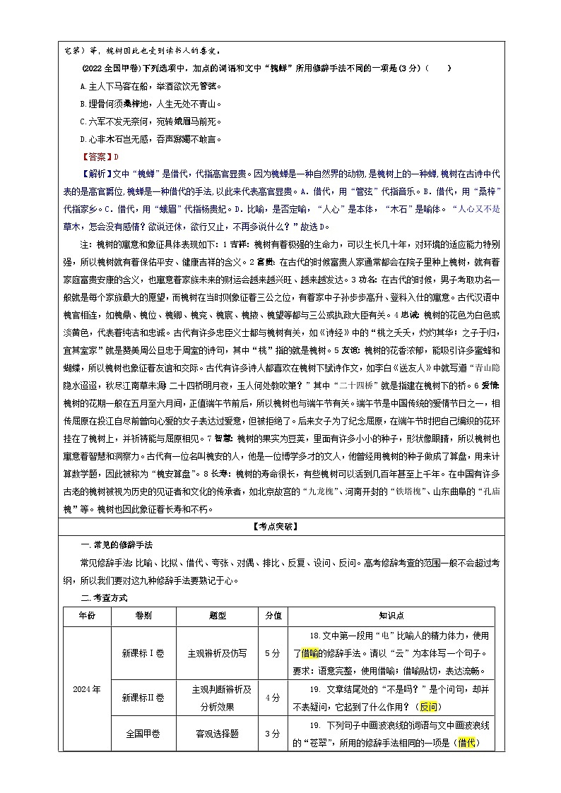 专题04   修辞手法考点（教案）2025年新高考语文一轮复习考点满分宝典 学案03