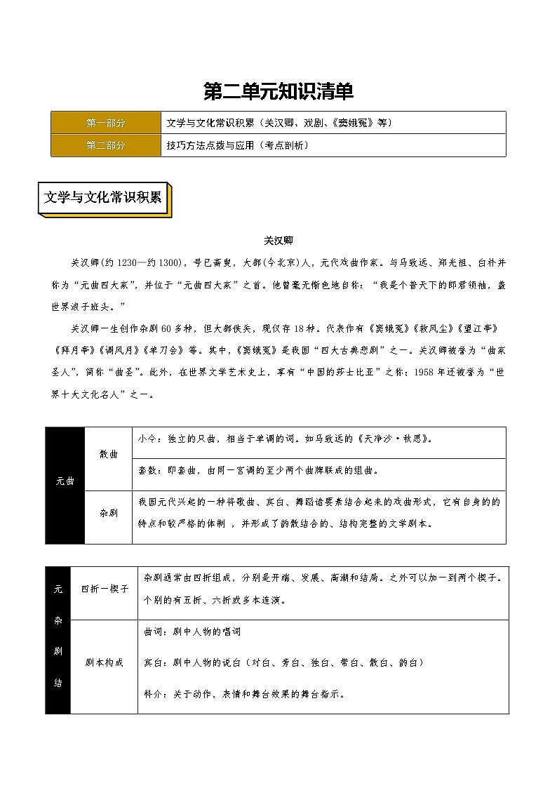 人教统编版语文必修下册第二单元知识清单01