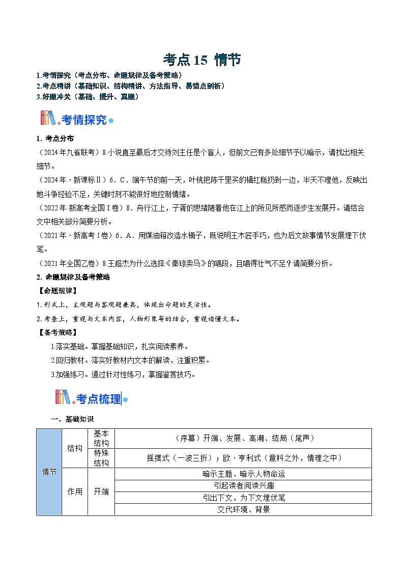 考点15 情节（学生版）备战2025年高考语文一轮复习考点帮（新高考通用）学案第1页