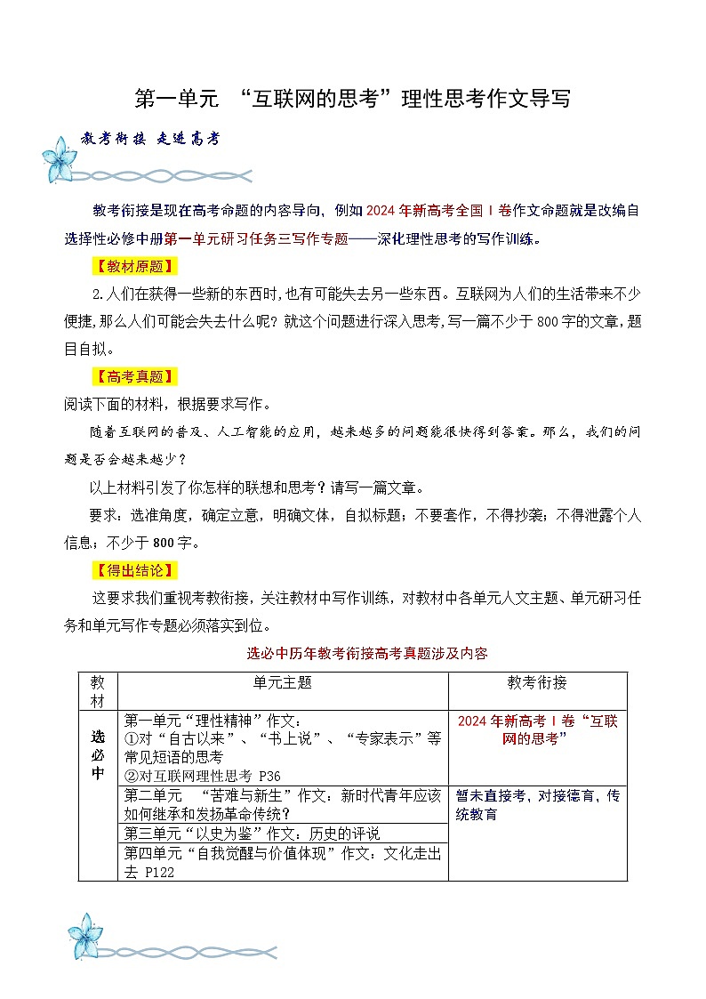 专题04 “互联网的思考“理性思维作文导写-2024-2025学年高二语文单元写作深度指导（统编版选必中册）学案第1页