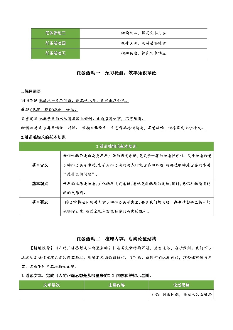 人教统编版高中语文选择性必修中册2.2《人的正确思想是从哪里来的？》（教学设计）第2页